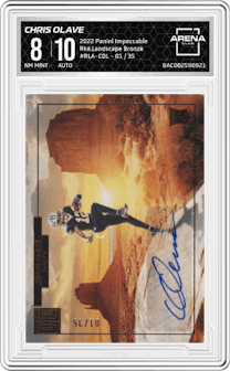 Chris Olave from the 2022 Panini Impeccable set featuring a Bronze parallel graded by Arena Club and given an overall grade of 8.