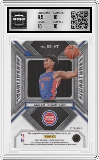 Ausar Thompson from the 2023-24 Panini Prizm set featuring a Silver Prizm parallel graded by Arena Club and given an overall grade of 10.
