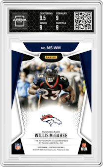 Willis McGahee from the 2020 Panini Certified set featuring a Red parallel graded by Arena Club and given an overall grade of 9.