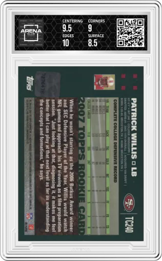 Patrick Wills from the 2007 Topps Chrome set graded by Arena Club and given an overall grade of 9.