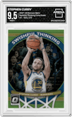 Stephen Curry from the 2017-18 Panini Donruss Optic set featuring a Lime Green parallel graded by Arena Club and given an overall grade of 9.5.