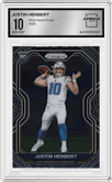 Justin Herbert from the 2020 Panini Prizm set graded by Arena Club and given an overall grade of 10.