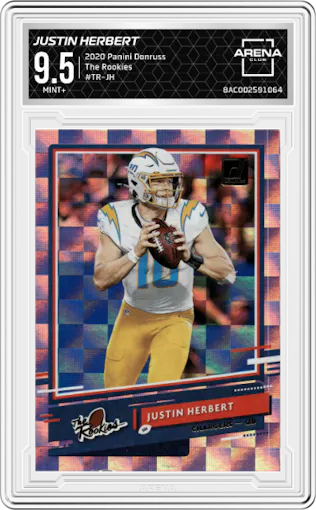 Justin Herbert from the 2020 Panini Donruss set graded by Arena Club and given an overall grade of 9.5.