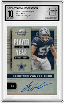 Leighton Vander Esch from the 2019 Panini Contenders Optic set graded by Arena Club and given an overall grade of 10.