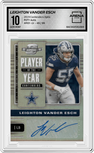 Leighton Vander Esch from the 2019 Panini Contenders Optic set graded by Arena Club and given an overall grade of 10.