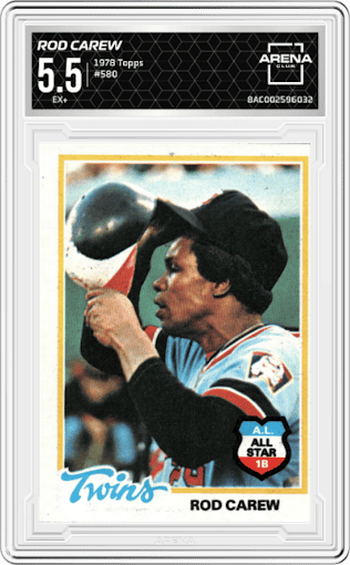 Rod Carew from the 1978 Topps set graded by Arena Club and given an overall grade of 5.5.