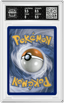 Giratina ex from the 2012 Pokemon B&W set graded by Arena Club and given an overall grade of 8.5.
