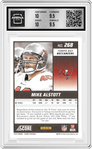 Mike Alstott from the 2024 Panini Score set graded by Arena Club and given an overall grade of 10.