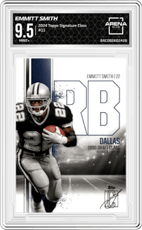 Emmitt Smith from the 2024 Topps Signature Class set graded by Arena Club and given an overall grade of 9.5.