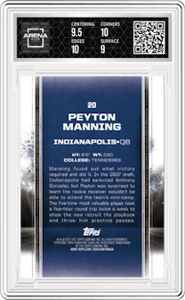 Peyton Manning from the 2024 Topps Signature Class set graded by Arena Club and given an overall grade of 9.5.