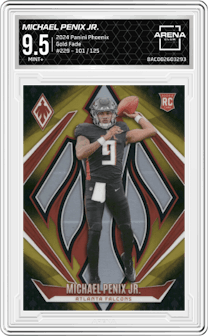 Michael Penix Jr. from the 2024 Panini Phoenix set featuring a Gold Fade parallel graded by Arena Club and given an overall grade of 9.5.