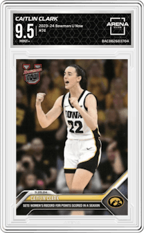 Caitlin Clark from the 2023-24 Bowman U Now set graded by Arena Club and given an overall grade of 9.5.