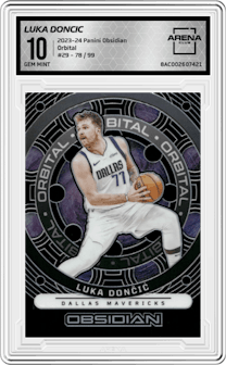 Luka Doncic from the 2023-24 Panini Obsidian set graded by Arena Club and given an overall grade of 10.