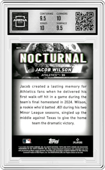 Jacob Wilson from the 2025 Topps Chrome Black set graded by Arena Club and given an overall grade of 10.
