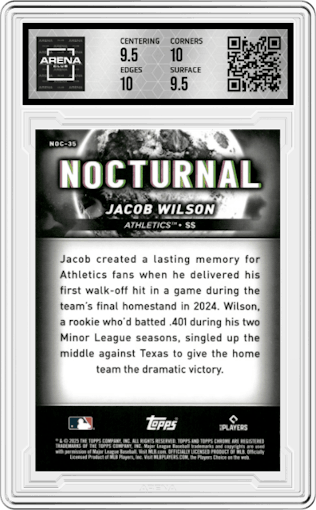 Jacob Wilson from the 2025 Topps Chrome Black set graded by Arena Club and given an overall grade of 10.