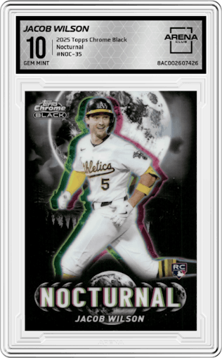 Jacob Wilson from the 2025 Topps Chrome Black set graded by Arena Club and given an overall grade of 10.