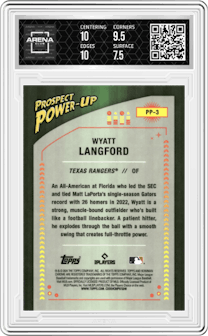 Wyatt Langford from the 2024 Bowman set graded by Arena Club and given an overall grade of 8.