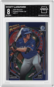 Wyatt Langford from the 2024 Bowman set graded by Arena Club and given an overall grade of 8.