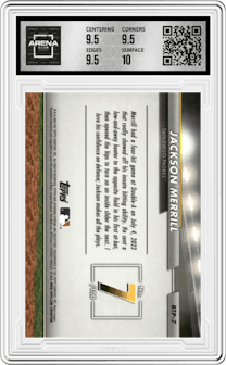 Jackson Merrill  from the 2024 Bowman set graded by Arena Club and given an overall grade of 10.