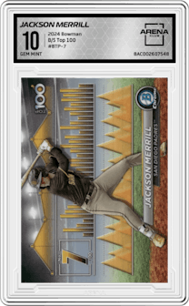 Jackson Merrill  from the 2024 Bowman set graded by Arena Club and given an overall grade of 10.