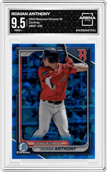 Roman Anthony from the 2024 Bowman Chrome Sapphire set graded by Arena Club and given an overall grade of 9.5.
