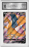 Charizard V from the 2020 Pokemon SWSH set featuring a Champion's Path ETB parallel graded by Arena Club and given an overall grade of 10.