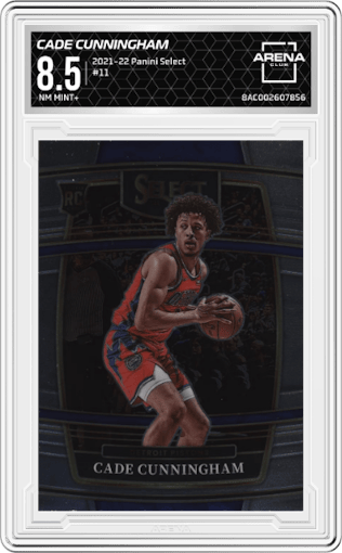 Cade Cunningham from the 2021-22 Panini Select set graded by Arena Club and given an overall grade of 8.5.