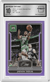 Jayson Tatum from the 2022-23 Panini One and One set featuring a Purple parallel graded by Arena Club and given an overall grade of 10.