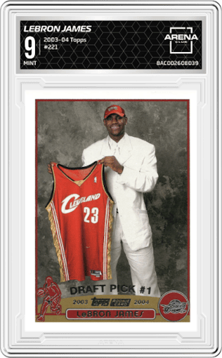 LeBron James from the 2003-04 Topps set graded by Arena Club and given an overall grade of 9.