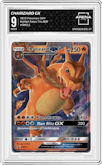 Charizard GX from the 2019 Pokemon S&M  set featuring a Hidden Fates Tins parallel graded by Arena Club and given an overall grade of 9.
