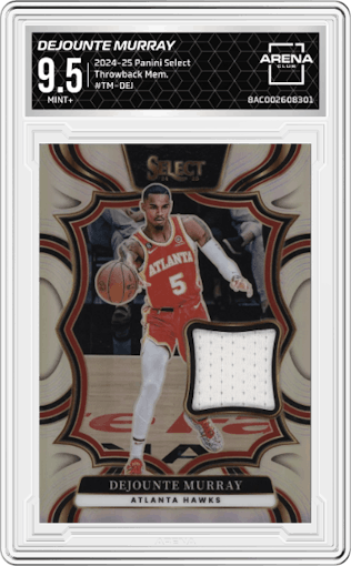 Dejounte Murray from the 2024-25 Panini Select set graded by Arena Club and given an overall grade of 9.5.