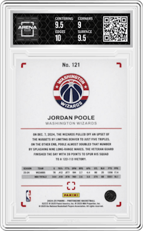 Jordan Poole from the 2024-25 Panini PhotoGenic set graded by Arena Club and given an overall grade of 9.5.