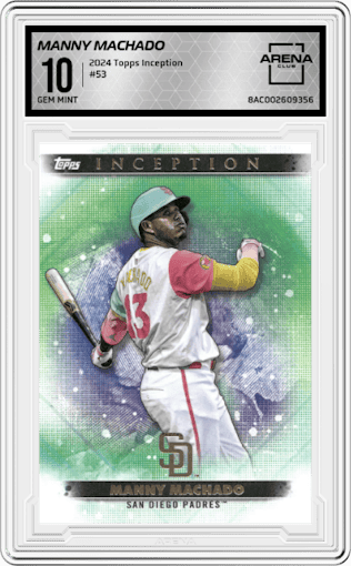 Manny Machado from the 2024 Topps Inception set graded by Arena Club and given an overall grade of 10.