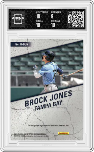 Brock Jones from the 2023 Panini Elite Extra Edition set graded by Arena Club and given an overall grade of 9.5.