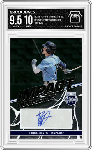 Brock Jones from the 2023 Panini Elite Extra Edition set graded by Arena Club and given an overall grade of 9.5.