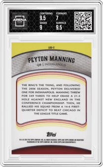 Peyton Manning from the 2024 Topps Chrome set graded by Arena Club and given an overall grade of 7.5.