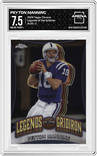 Peyton Manning from the 2024 Topps Chrome set graded by Arena Club and given an overall grade of 7.5.