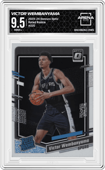 Victor Wembanyama from the 2023-24 Donruss Optic set graded by Arena Club and given an overall grade of 9.5.