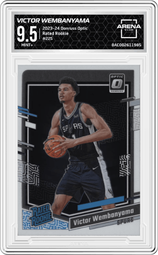 Victor Wembanyama from the 2023-24 Donruss Optic set graded by Arena Club and given an overall grade of 9.5.