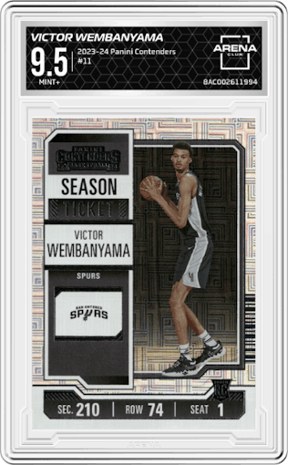 Victor Wembanyama  from the 2023-24 Panini Contenders set graded by Arena Club and given an overall grade of 9.5.