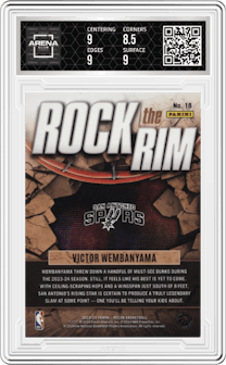 Victor Wembanyama from the 2023-24 Panini Recon set graded by Arena Club and given an overall grade of 9.