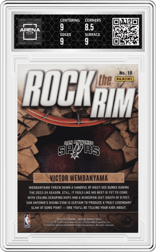 Victor Wembanyama from the 2023-24 Panini Recon set graded by Arena Club and given an overall grade of 9.