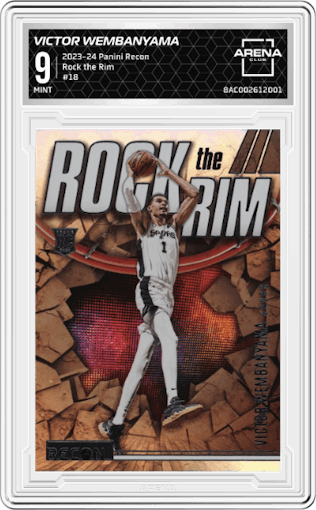 Victor Wembanyama from the 2023-24 Panini Recon set graded by Arena Club and given an overall grade of 9.