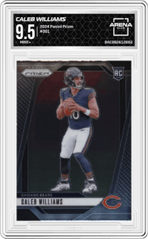 Caleb Williams from the 2024 Panini Prizm set graded by Arena Club and given an overall grade of 9.5.