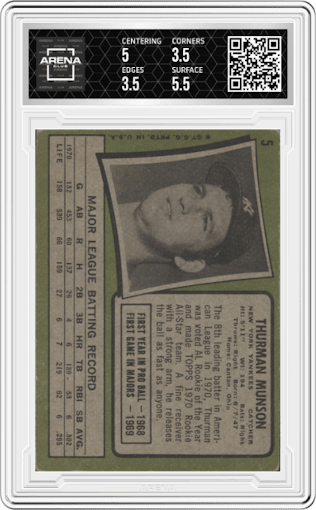 Thurman Munson from the 1971 Topps set graded by Arena Club and given an overall grade of 4.