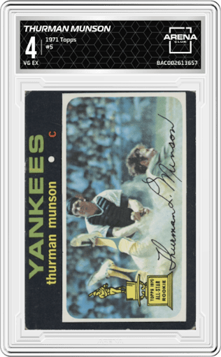 Thurman Munson from the 1971 Topps set graded by Arena Club and given an overall grade of 4.