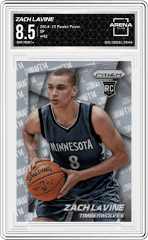 Zach LaVine from the 2014-15 Panini Prizm set graded by Arena Club and given an overall grade of 8.5.