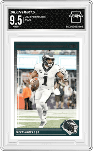 Jalen Hurts  from the 2024 Panini Score set graded by Arena Club and given an overall grade of 9.5.