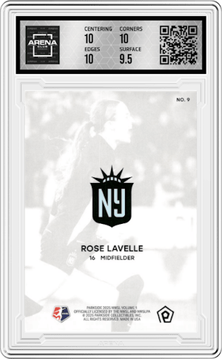 Rose Lavelle from the 2025 Parkside NWSL Collection set graded by Arena Club and given an overall grade of 10.