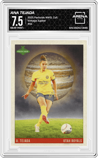 Ana Tejada from the 2025 Parkside NWSL Collection set graded by Arena Club and given an overall grade of 7.5.
